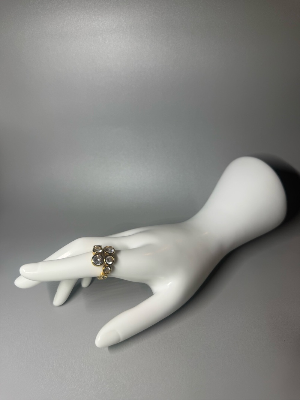 Gold-Plated Cluster Statement Ring with Clear Stones - White
